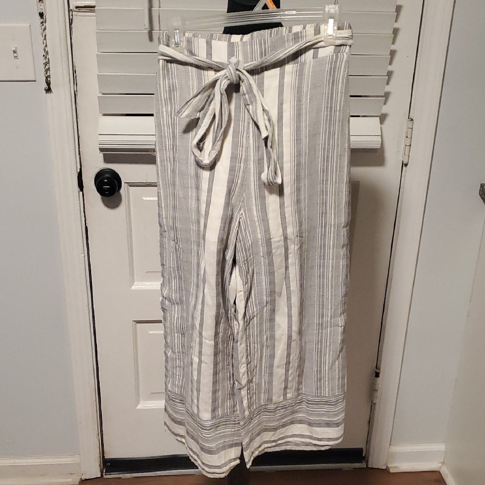 Harper Haritage Striped Wide-Leg Pants with Tie Waist